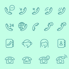 Contact us and communication icons, thin line design