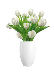 Bouquet of white tulips in vase isolated on white background © wolfelarry