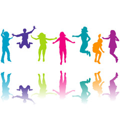 Set of colorful children silhouettes jumping