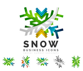 Set of abstract colorful snowflake logo icons, winter concepts, clean modern geometric design