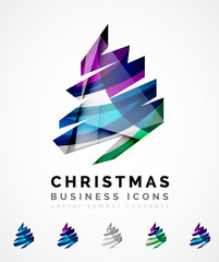 Set of abstract Christmas Tree Icons, business logo concepts, clean modern glossy design