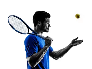 Zelfklevend Fotobehang man silhouette playing tennis player © snaptitude