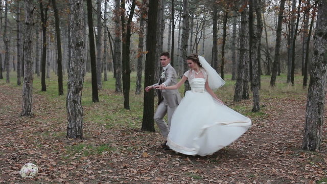 A wedding day of the two happy professional dancers (bride and groom)