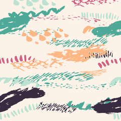 Fototapeta na wymiar Vector boho seamless pattern with bold lines in pink, turquoise and gray colors. Hand drawn Creative Print texture for retro fashion and sportswear