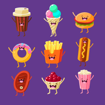 Fun fast food. Dishes with cute faces, happy