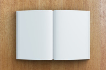 Blank pages of diary on wooden table, mock up
