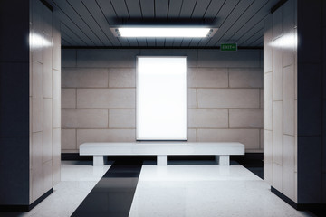 Blank white billboard in underground passage, mock up