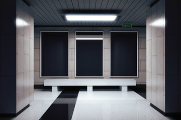 Fototapeta na wymiar Blank black billboard in underground passage
