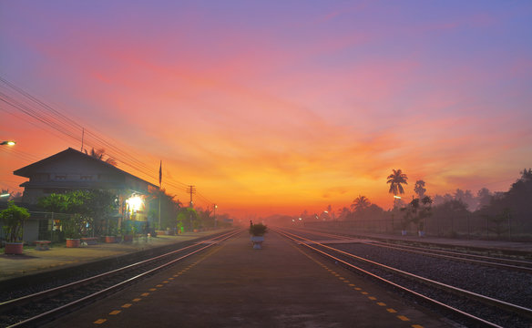 Railway Station at Twilight Time