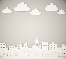 Paper megapolis city layout with clouds