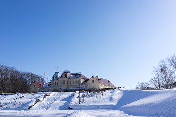 Fototapeta na wymiar 冬の北海道開拓の村入口