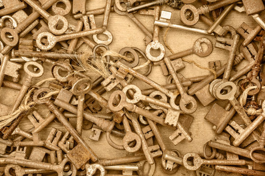 Assortment of different antique keys