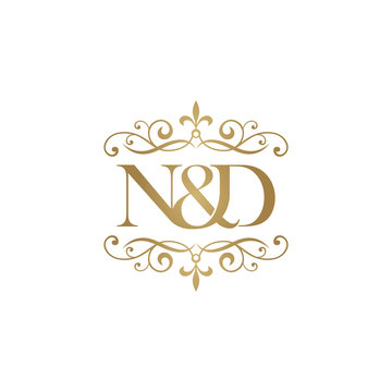 N&D Initial logo. Ornament ampersand monogram golden logo