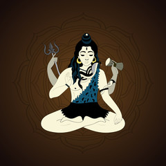 Lord Shiva. Hindu gods vector illustration. Indian Supreme God Shiva sitting in meditation.