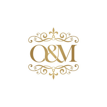 O&M Initial logo. Ornament ampersand monogram golden logo