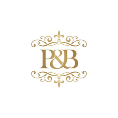 P&B Initial logo. Ornament ampersand monogram golden logo