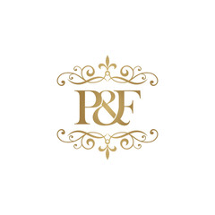 P&F Initial logo. Ornament ampersand monogram golden logo