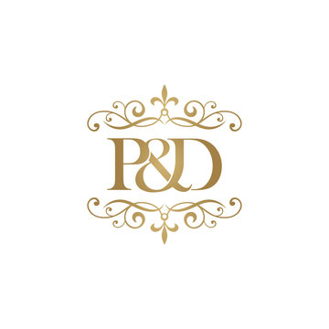 P&D Initial logo. Ornament ampersand monogram golden logo