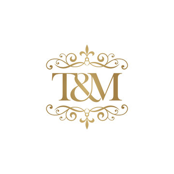 T&M Initial logo. Ornament ampersand monogram golden logo