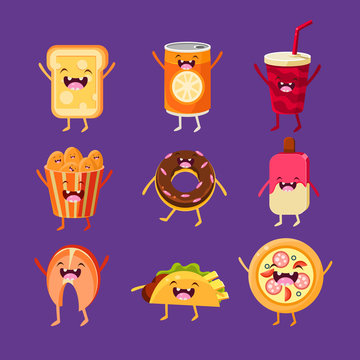 Fun fast food. Dishes with cute faces, happy