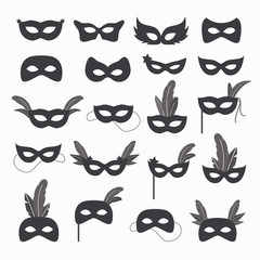 Set of isolated carnival masks, black and white
