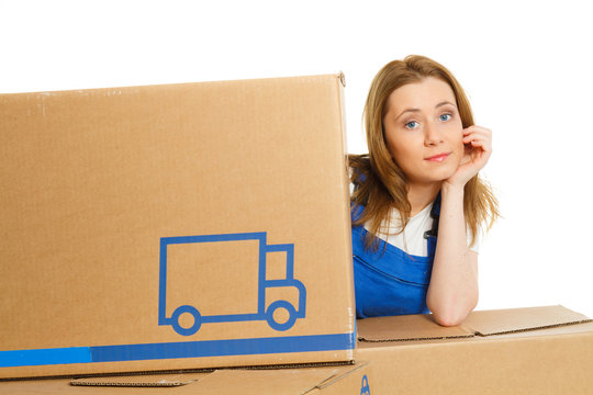 Woman with moving box