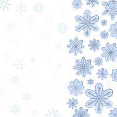 Winter background. Blue and white snowflakes.