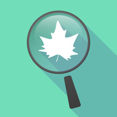 Long shadow magnifier vector icon with an autumn leaf tree