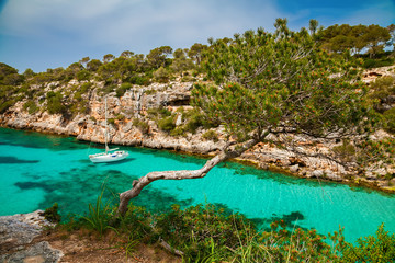 tranquil view of the yacht in azure sea