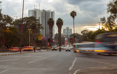 Fototapeta na wymiar Nairobi traffic at dusk
