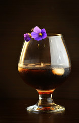 Glasses of whiskey rum with ice cubes