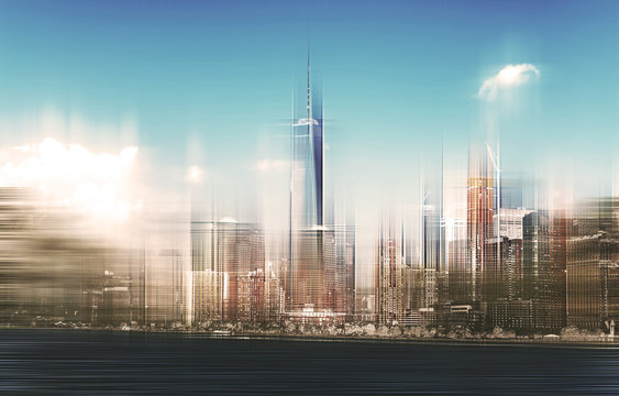 Blurred New York City Skyline on Sunny Day