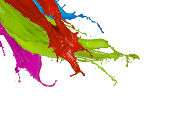 Colored paint splashes on white background