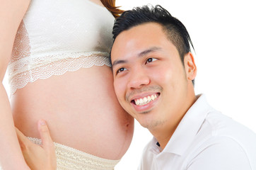 Asian man and his pregnant wife