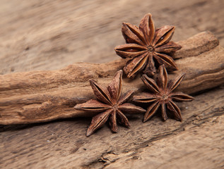 Fine star anis on wooden background