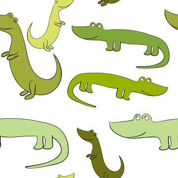 Funny and cute  crocodiles. Vector seamless pattern