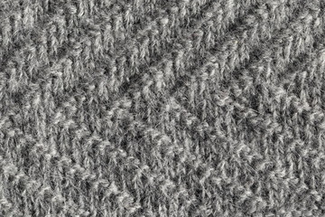 Knitted textile background.
Close-up of knitted wool texture in gray color.
