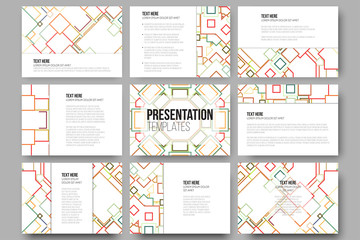 Set of 9 templates for presentation slides. Abstract colored vector backgrounds