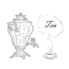 Hand drawn samovar, russian traditional tea party vector illustration