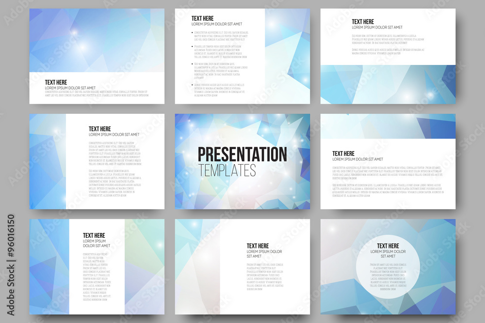 Wall mural set of 9 vector templates for presentation slides. colorful graphic design, abstract background