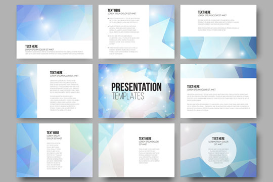 Set of 9 vector templates for presentation slides. Colorful graphic design, abstract background