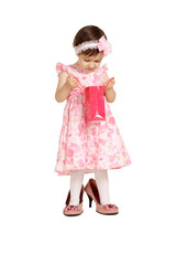little girl in  dress and big shoes