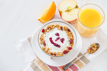 Obraz na płótnie Canvas Granola and yogurt with smile face