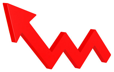 Red arrow moves up. Profit graphic design.