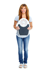 Healthy woman with scales.