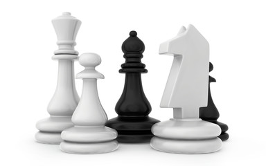 The composition of the chess pieces isolated on white background
