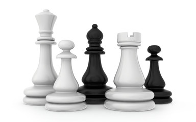 The composition of the chess pieces isolated on white background