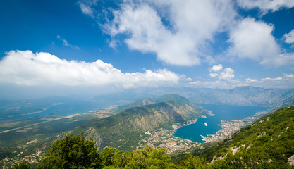 Fototapeta na wymiar The Bay of Kotor wide angle landscape