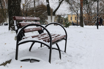 Winter bench in a park