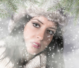  Beauty young girl on the winter background.